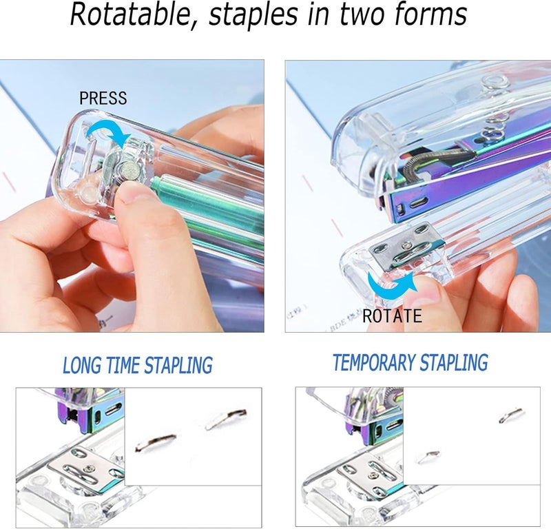 Famassi Dream Color Acrylic Stapler and Tape Dispenser Set, Office Supplies with Tape Dispenser, Stapler Remover, 2 Ballpoint Pen, Scissor, Binder Clips, Paper Clips and 1000pcs Staples - Image 3